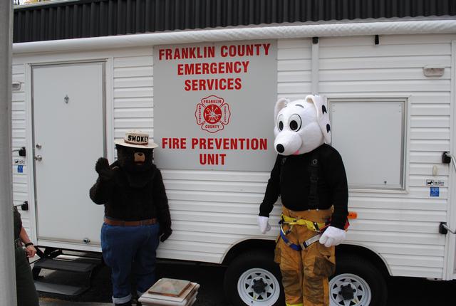 Smokey Bear and Sparky pose in front of Franklin Counties Fire Prevention Trailer during SLVFD's open house 10/2/2010