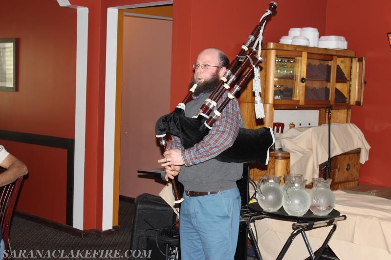 SLVFD Bagpiper, Cameron Anderson, pipes department in at the beginning of the 2015-2016 annual banquet.