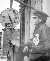 Fire Driver Kent Robinson standing on balcony circ. 1972