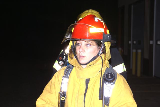 Chelsea Tremblay during engine company operations training.  Firefighter 1 course at Paul Smiths/Gabriels, November 2010