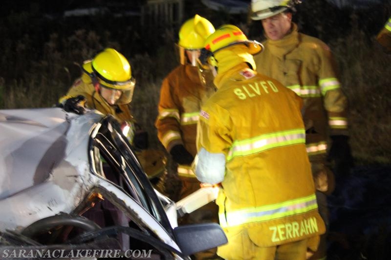 Accident Victim Extrication Training in Ray Brook.  Special thanks to Maddens garage for helping with vehicles consumed during training.