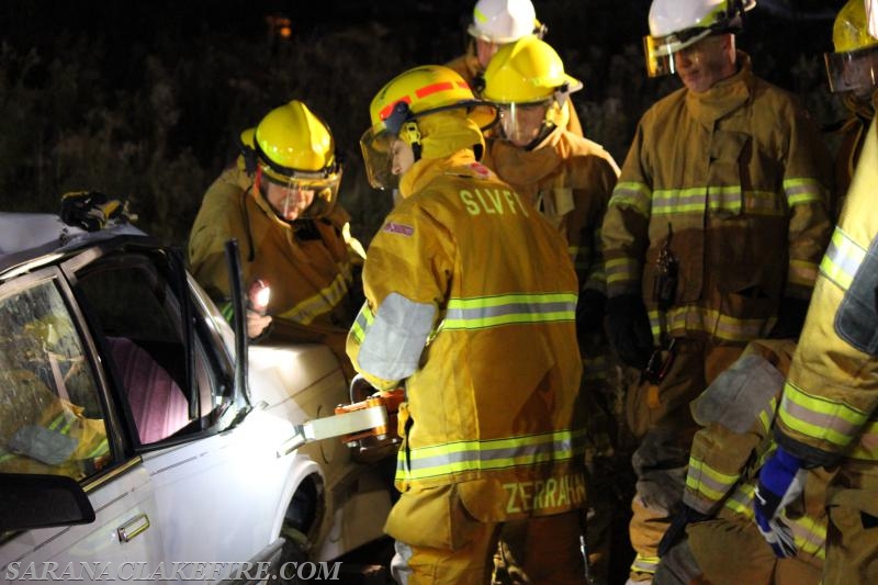 Accident Victim Extrication Training in Ray Brook.  Special thanks to Maddens garage for helping with vehicles consumed during training.