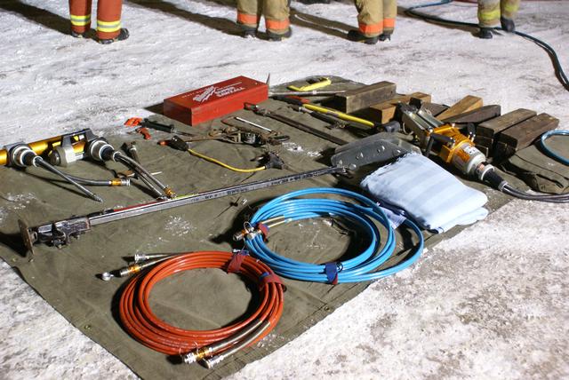 Various extrication tools from SLVFD's Heavy Rescue 147 layed out in preparation for the cold nights training. &quot;NYS Accident Victim Extrication Course 12/29/2011&quot;