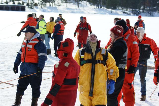 Emergency Personnel from throughout the north country receive surface ice rescue training hosted by Lifeguard Systems and the SLVFD, January 2010