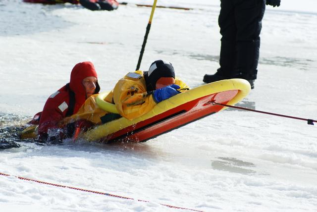 Emergency Personnel from throughout the north country receive surface ice rescue training hosted by Lifeguard Systems and the SLVFD,  January 2010