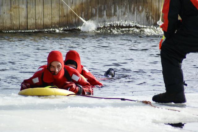 Emergency Personnel from throughout the north country receive surface ice rescue training hosted by Lifeguard Systems and the SLVFD,  January 2010